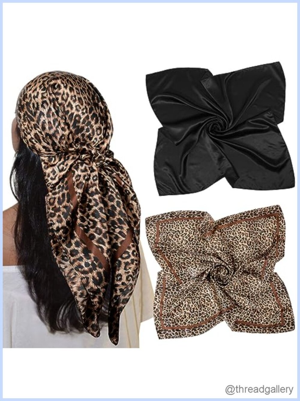 2-Pack 35" Silk-Like Satin Square Head Scarves Bandanas